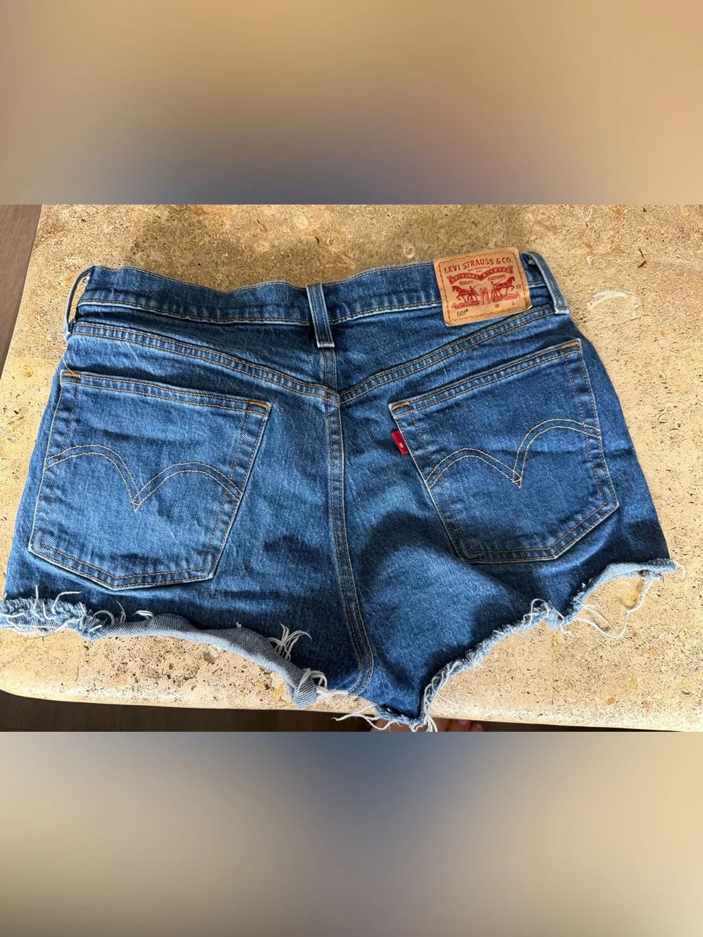 Levi's Blue High-Rise Distressed Denim Cutoff Shorts
